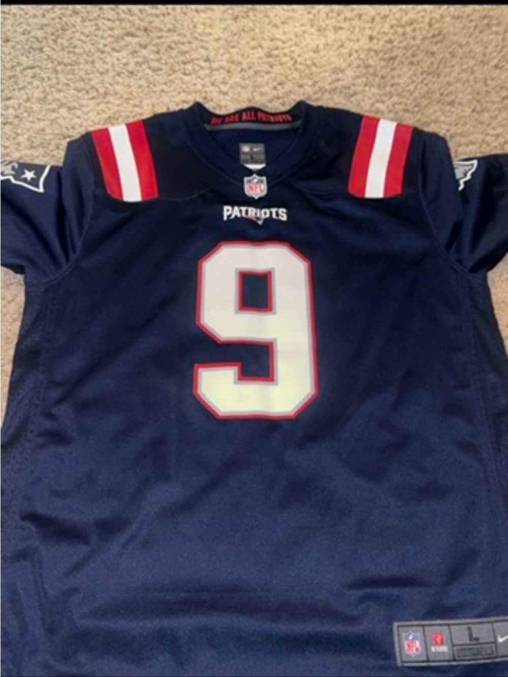 NFL Patriots Youth Navy #9 Football Jersey with Red and White Accents